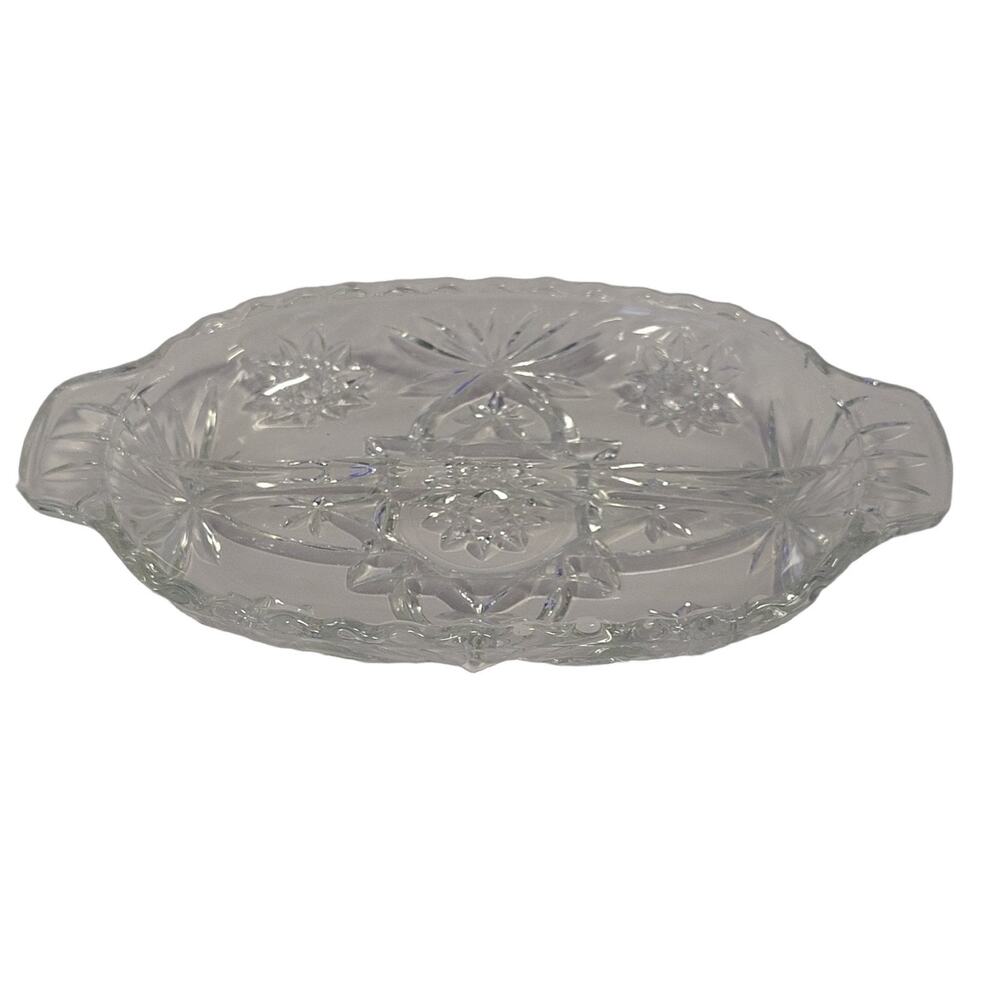 Anchor Hocking EAPC Starburst 2 Compartment Oval Glass Relish Serving Dish